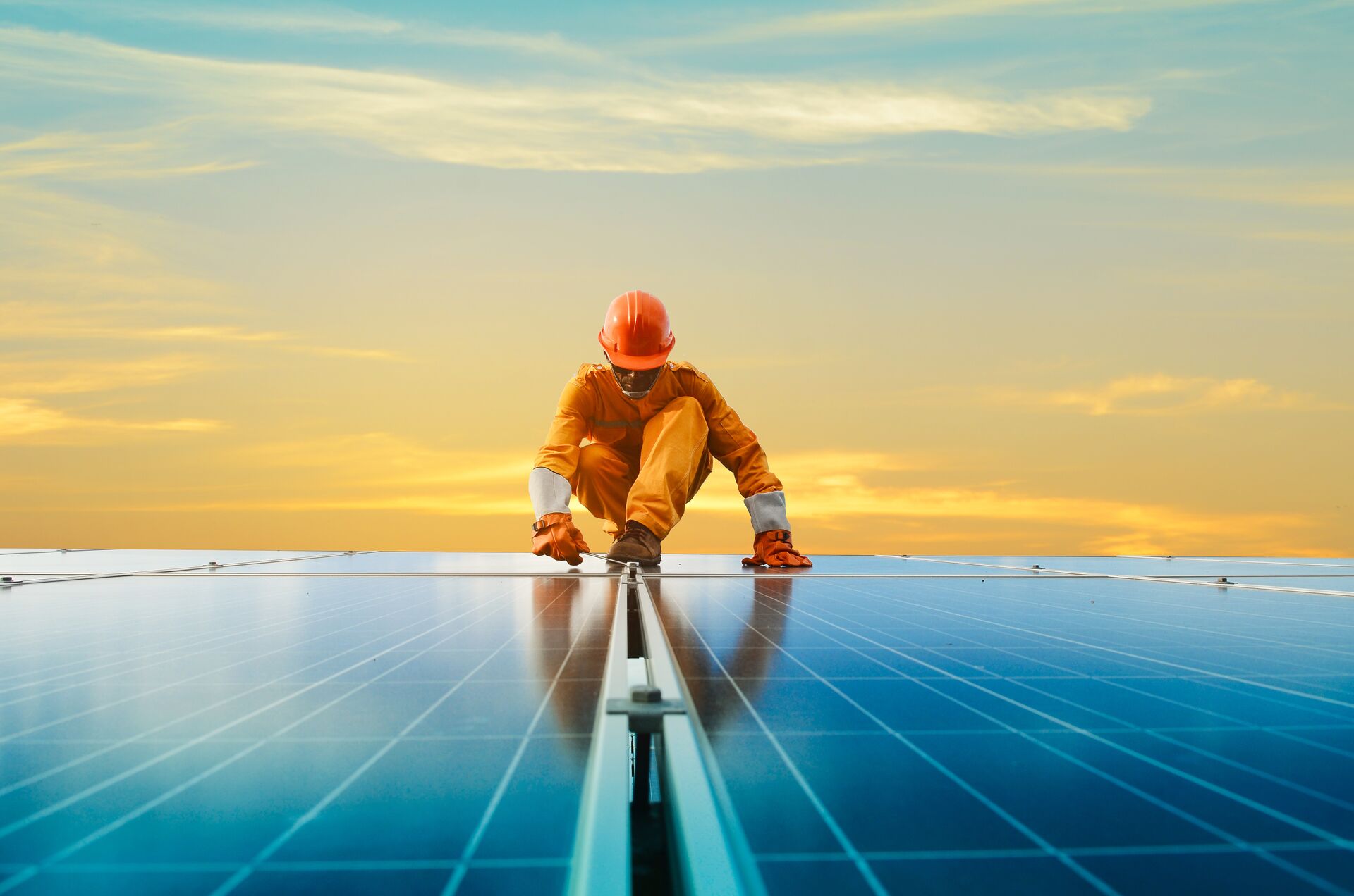 A worker on solar panels.